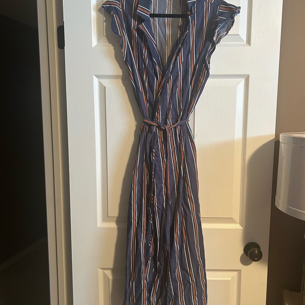 saltwater LUXE Navy Striped Maxi Dress with White and Rust Stripes